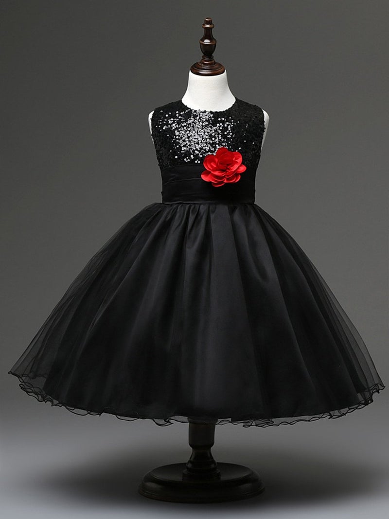 DreamHigh Sequined Flower Girls Party Dress (12, Black) - Image 2